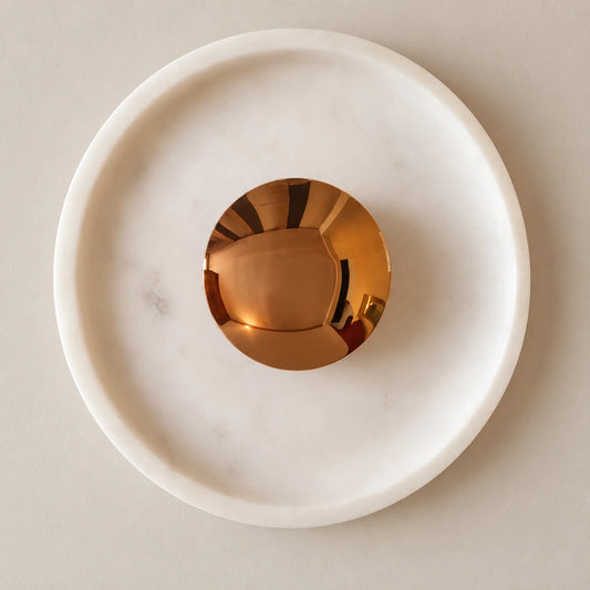 Generated product rendering of White / Rose Gold Orbis Curv wall light, based on supplier video