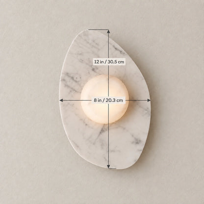 Sloppy Marble Wall Lamp, White / White Stone, generated dimension illustration, 12 in long and 8 in wide