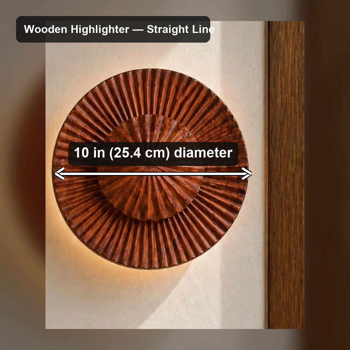 Wooden Highlighter Wall Light - Wooden Highlighter — Straight Line - verified dimensions marked on real product image