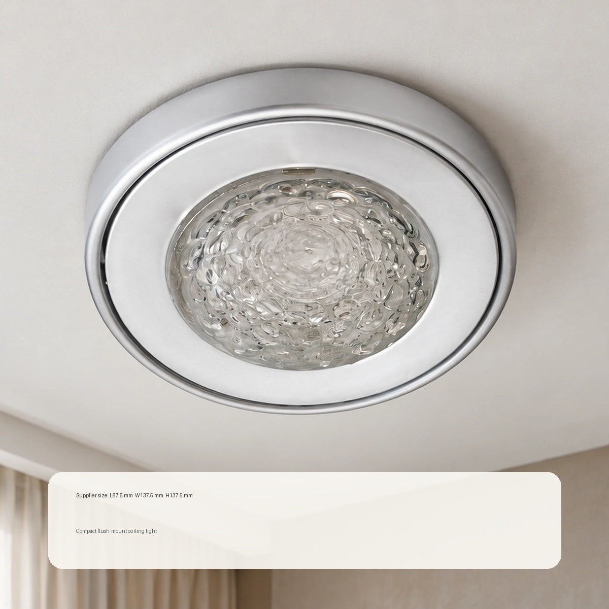 Silver flush-mount ceiling light with supplier size reference