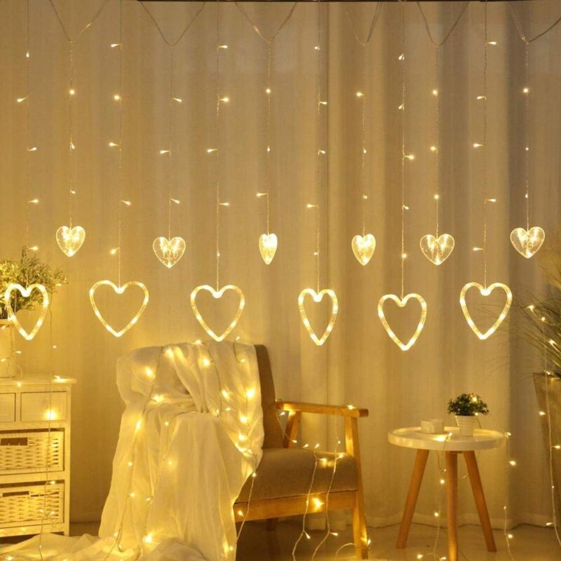 B&B Heart Shape Curtain String Lights with 8 Flashing Modes - Image 5