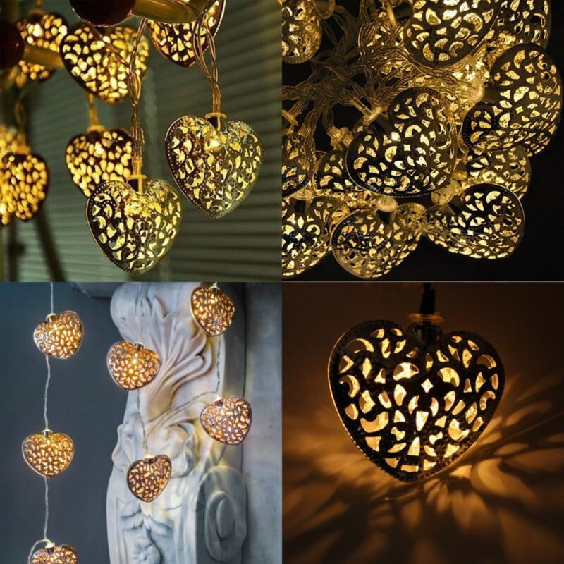 B&B Moraccan Metal Balls 14 LED String Lights Heart Shape - Image 4