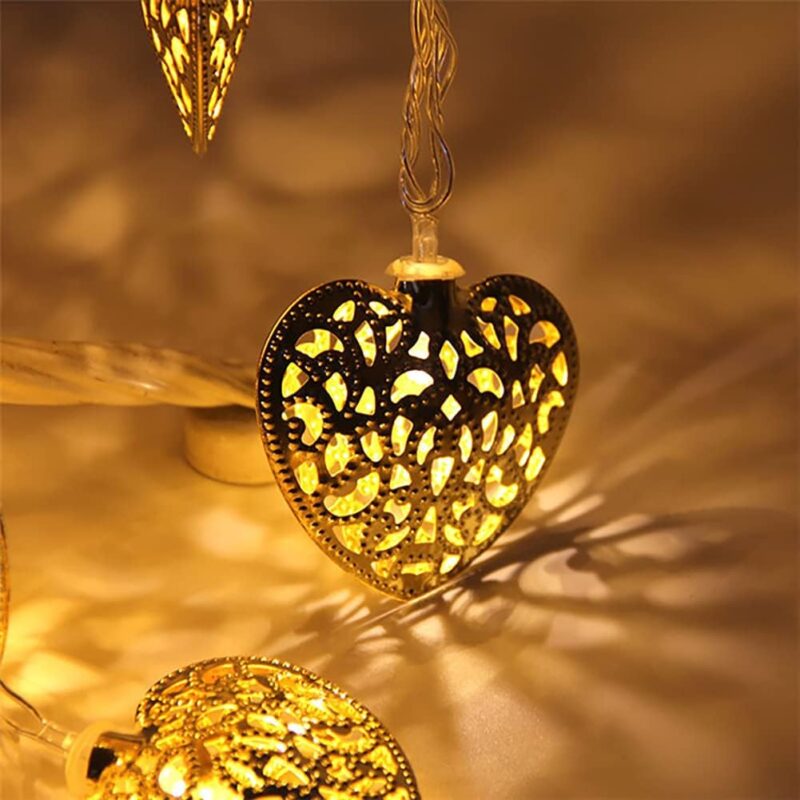 B&B Moraccan Metal Balls 14 LED String Lights Heart Shape - Image 2