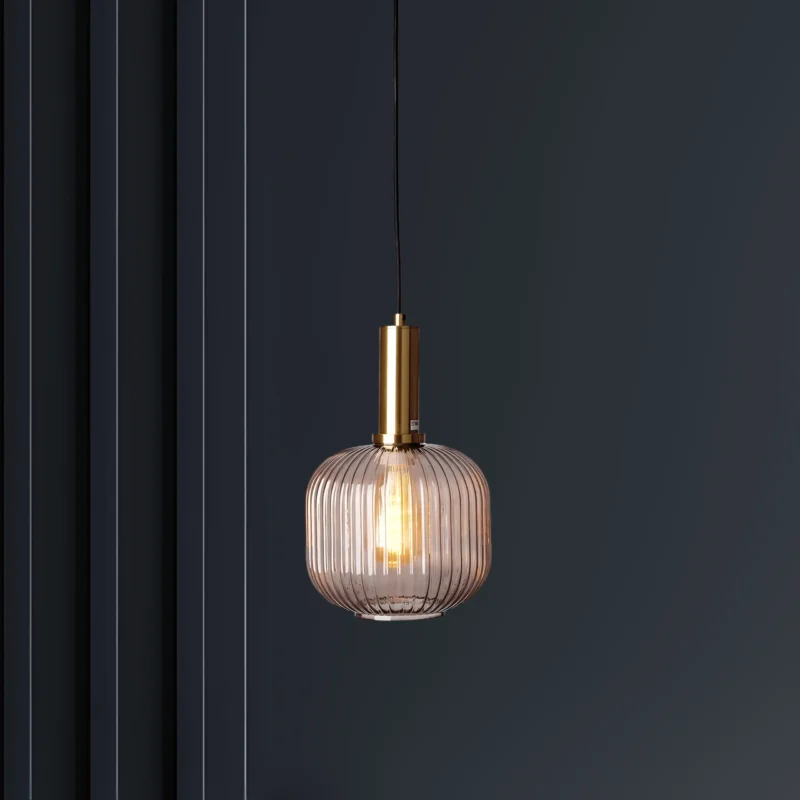 B&B Modern Ribbed Glass Pendant Hanging Light - Image 5