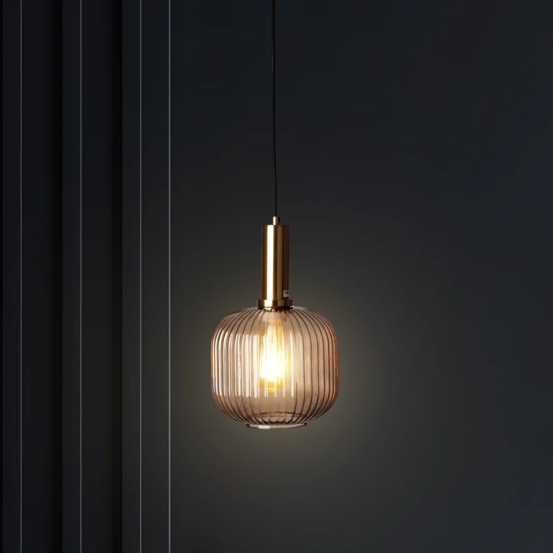 B&B Modern Ribbed Glass Pendant Hanging Light - Image 4