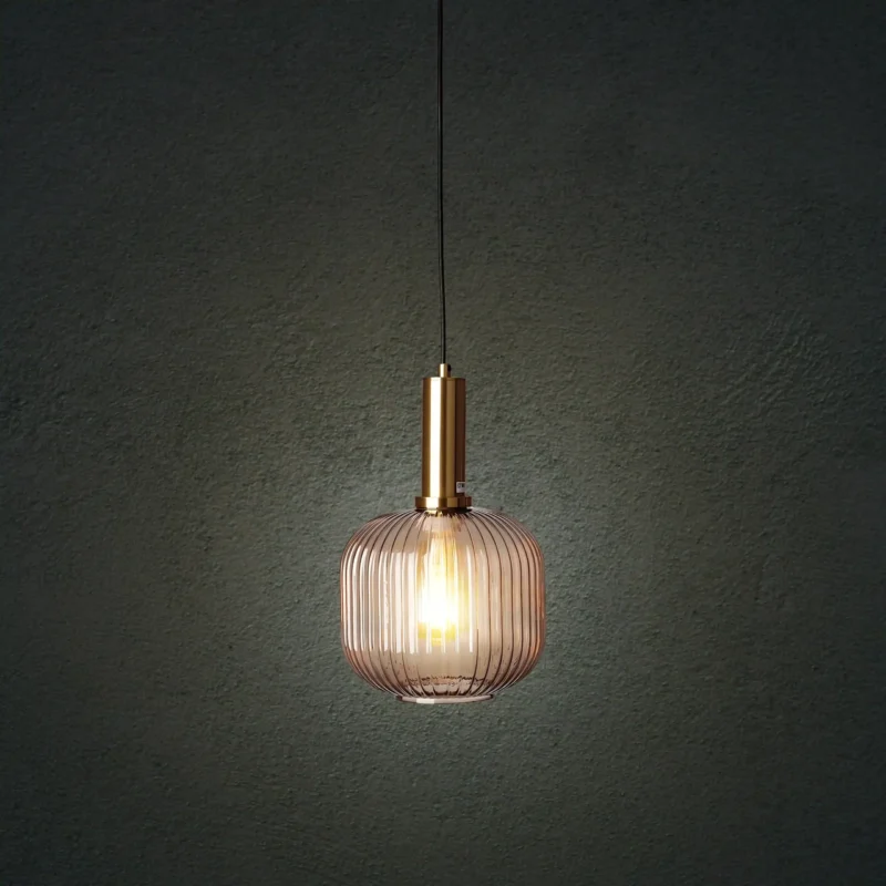 B&B Modern Ribbed Glass Pendant Hanging Light - Image 2