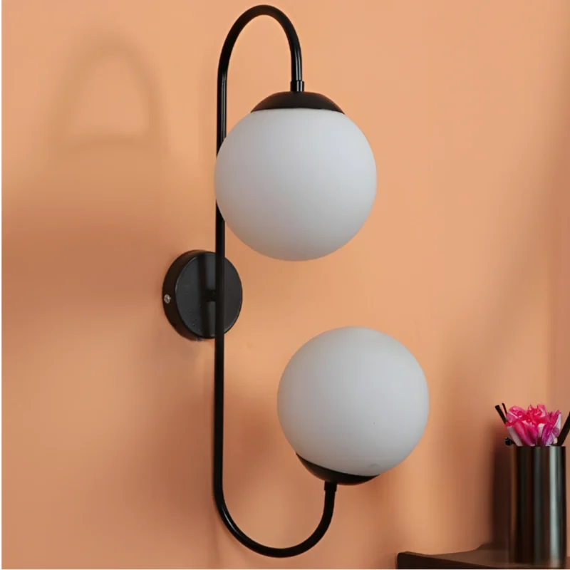 B&B S-Shape Dual Globe Glass Metal Wall Lamp (Black Edition) - Image 4