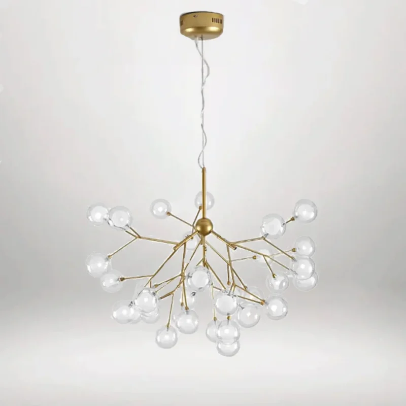 B&B Hand Blown Clear & Amber Glass Chandelier